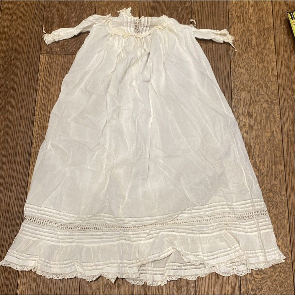 Vtg Girl Ivory Cotton Petticoat Nightgown Christening Slip Prairie 34" Long (A)